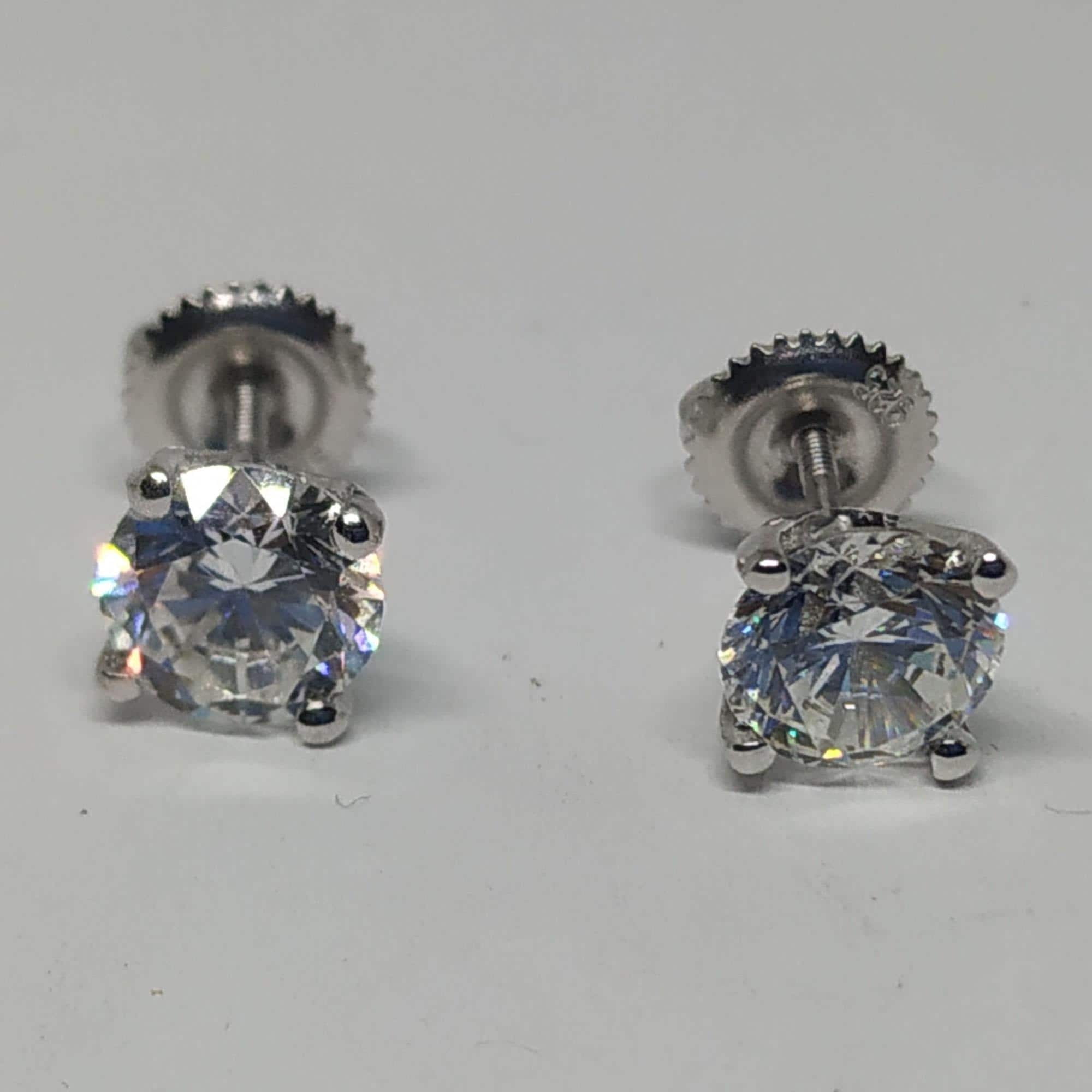 14K White Gold Plated Round Cut Simulated Diamond 925 Silver 2.00ct Screw Backs Stud Earring Mother's Day Gifts