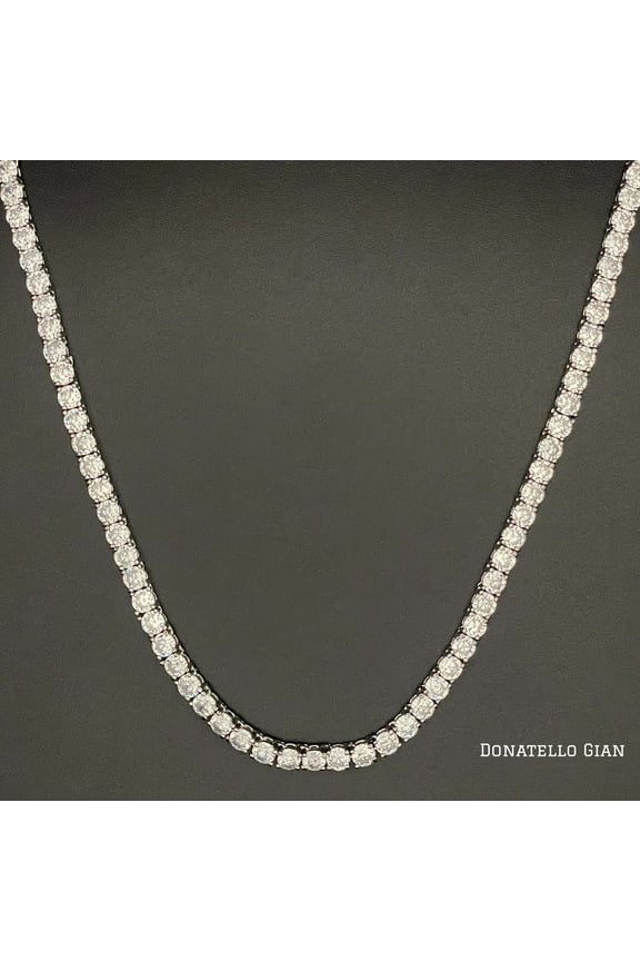 14K White Gold Plated Round Tennis Necklace 3MM, 16 Inch, Crystal Tennis Necklace, Choker Necklace For Men And Women