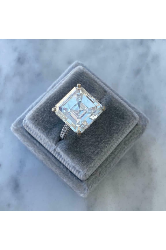 14K White Gold Plated Silver 2.50 Ct Lab Created Diamond Ascher Cut Women's Engagement Ring