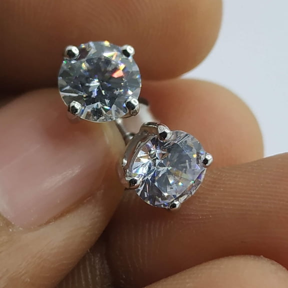 14K White Gold Plated Silver 6mm Certified GRA Moissanite 2Ct Round Cut Solitaire Push Back Stud Earings Mother's Day Gifts