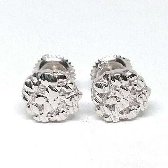 14K White Gold Plated Sterling Silver 8.5MM Round Diamond Illusion Nugget Stud Earrings, Unisex, Hypoallergenic, Screw-Back