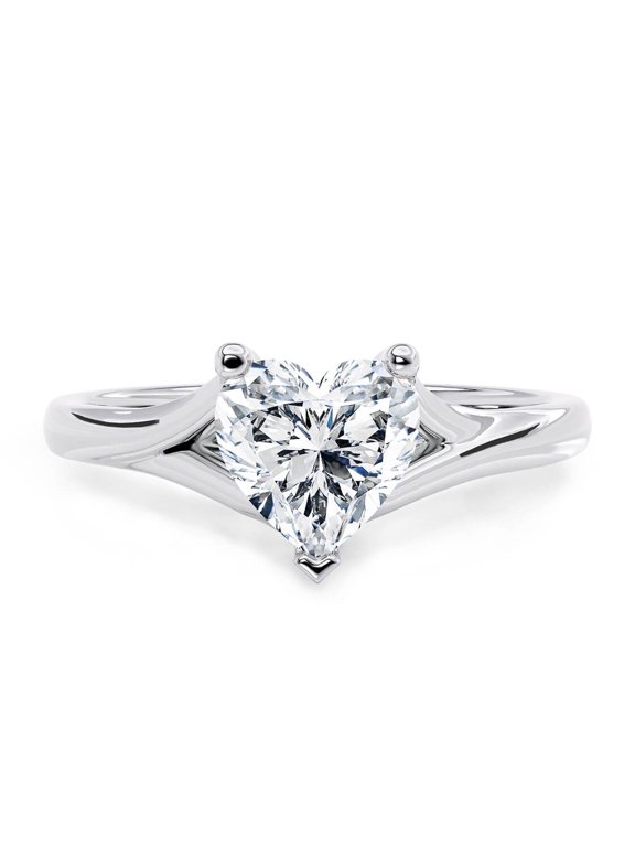 14K White Gold Plated Solitaire 1.5CT Heart Cut Moissanite Engagement Ring for Women