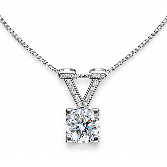 14K White Gold Plated Solitaire CZ Pendant Necklace for Women