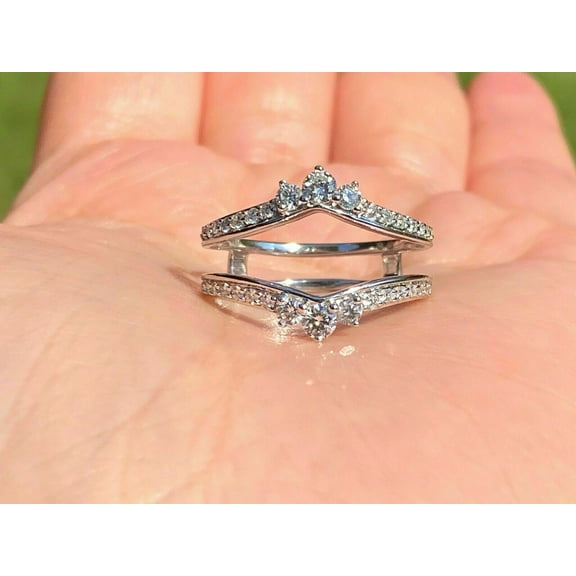 14K White Gold Plated Sterling SIlver 2Ct Lab Created Round Diamond Wrap Enhancer Wedding Women's Ring