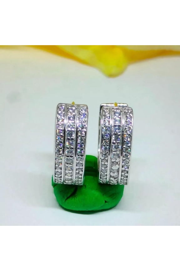 14K White Gold Plated Sterling Silver Huggie Hoop Earrings for Men with 0.24ct Lab-Created Moissanite  Stylish Small Hoops for Everyday Wear