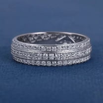 14K White Gold Plated Three Row Men's Wedding Band Ring Round Cut Diamond