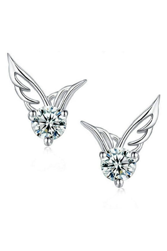 14K White Gold Plated Tiny Wings Austrian Crystal Stud Earrings For Woman