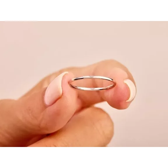 14K White Gold Plated Wedding Round Thin Band Ring