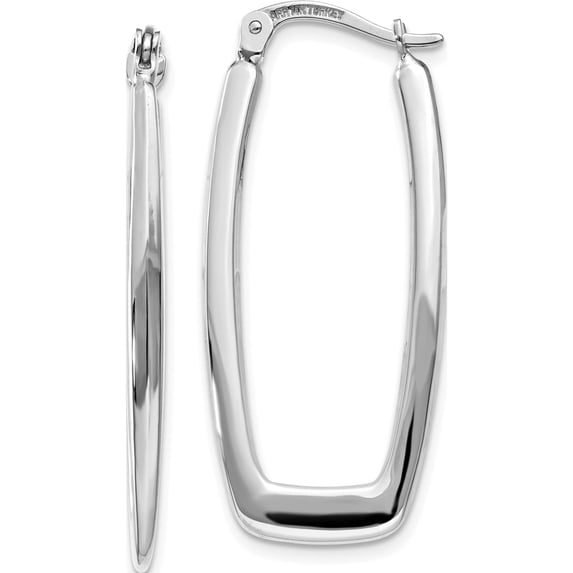 14K White Gold Polished 2.25mm Rectangle Hoop Earrings (33 X 14.5) Made In Turkey th291