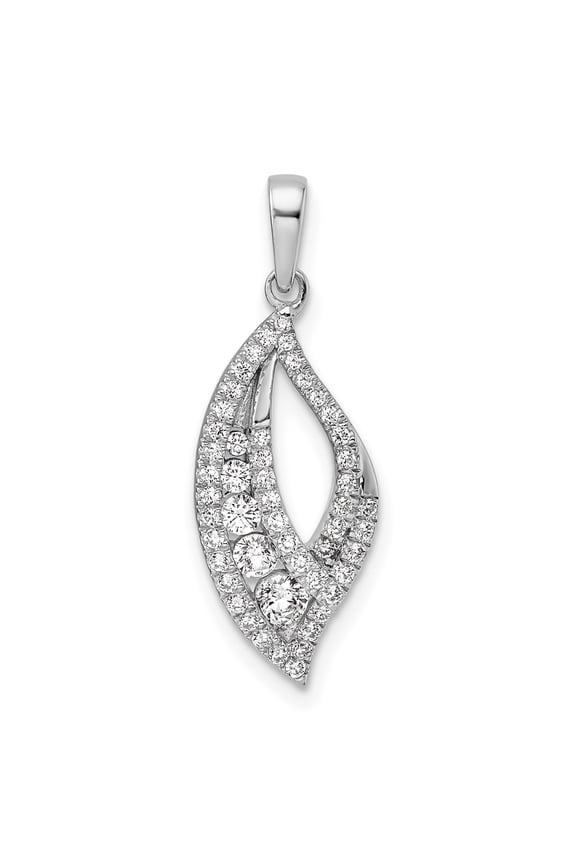 14K White Gold Polished 3/8 carat Diamond Fancy Leaf Pendant