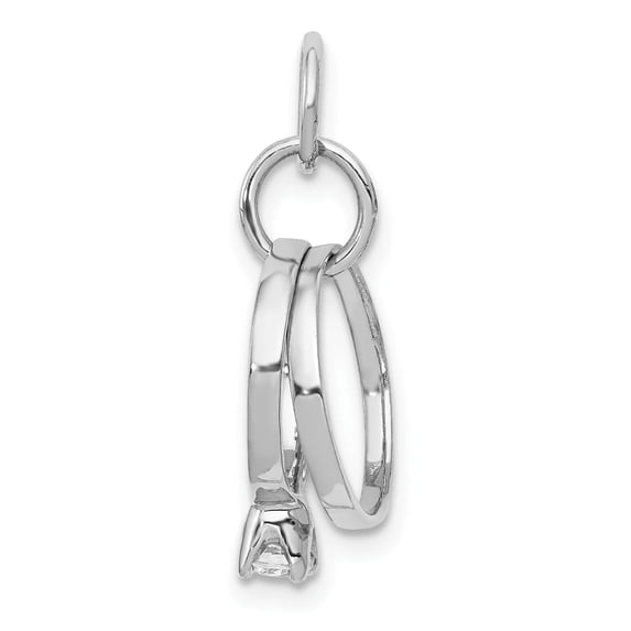 14K White Gold Polished 3D CZ Wedding Rings Charm