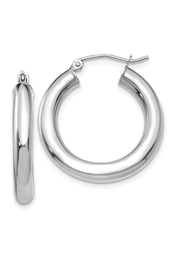 14K White Gold Polished 4mm Lightweight Tube Hoop Earrings