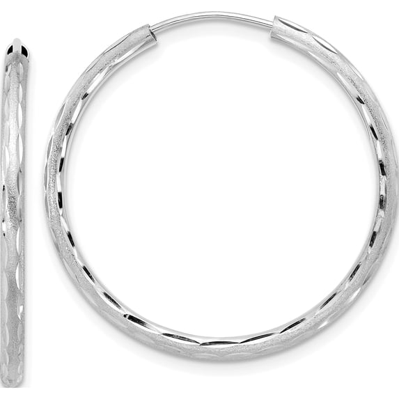 14K White Gold Polished And Satin D/C 2.00Mm Endless Hoop Earrings (Width 2) (Length 30) - Jbsp