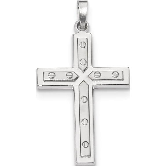 14K White Gold Polished And Satin With Dots Cross Pendant (36.5 X 20.3) Made In United States xr1565