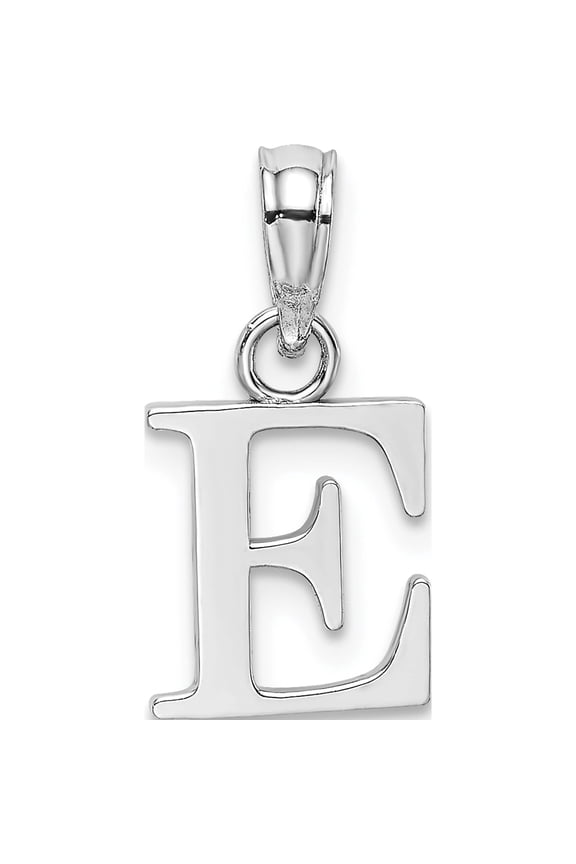 14K White Gold Polished Block Letter E Initial Pendant