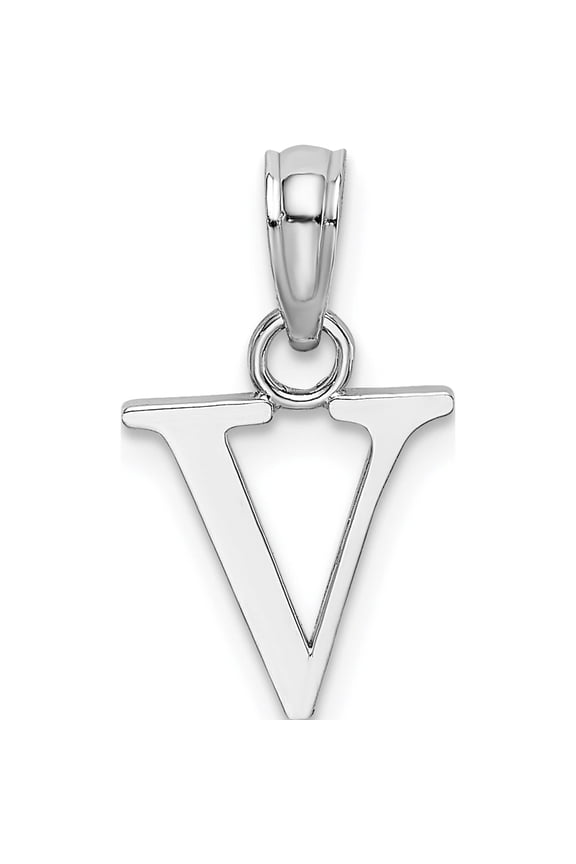 14K White Gold Polished Block Letter V Initial Pendant