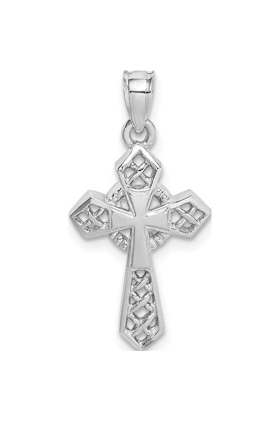 14K White Gold White Polished Celtic Cross Pendant