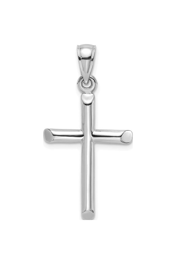 14K White Gold Polished Cylinder Cross Charm Made In United States k8395w