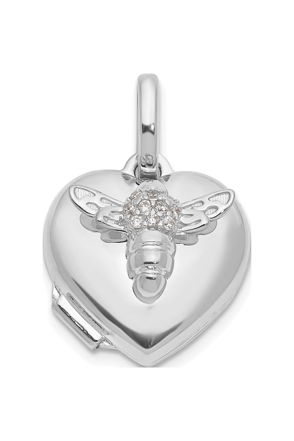 14K White Gold Polished Cz Bee Heart 12Mm Locket (Width 12.1) (Length 18) - Jbsp