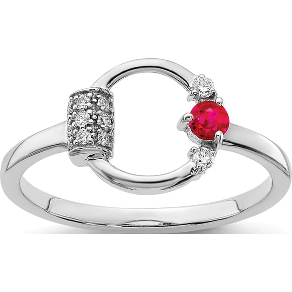 14K White Gold Polished Diamond And Ruby Circle Ringsize 7 - Jbsp