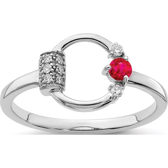 14K White Gold Polished Diamond And Ruby Circle Ringsize 7 - Jbsp