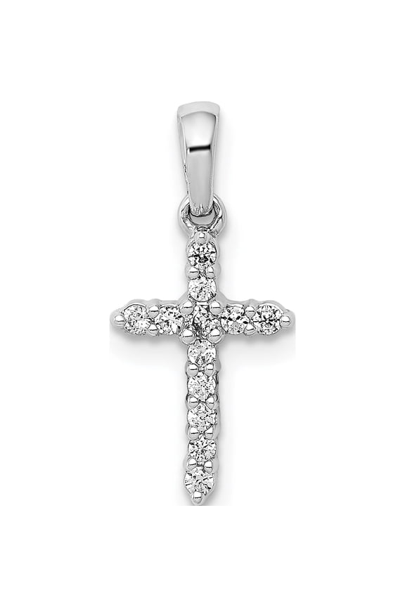 14K White Gold Polished 1/10 carat Diamond Cross Pendant