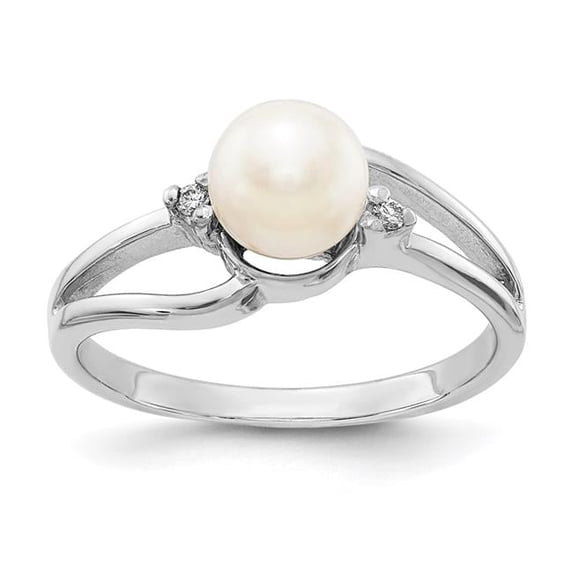 14K White Gold Polished Diamond & Pearl Ring Mounting - Size 6