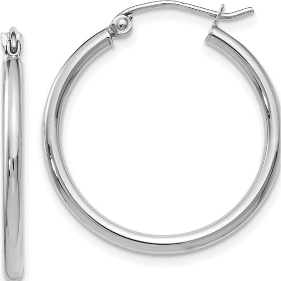 14K White Gold Jbsp's 2X25mm Polished Hoop Earrings (25 X 24) Made In Peru 94h
