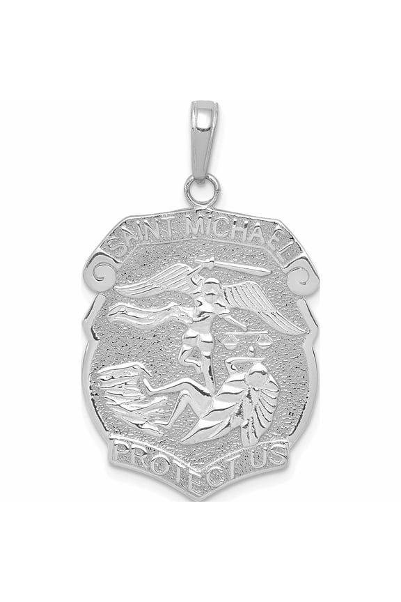 14K White Gold Polished Large Saint Michael Protect Us Medal Pendant (34.85 X 20.23) Made In Peru -Jewelry By Sweet Pea