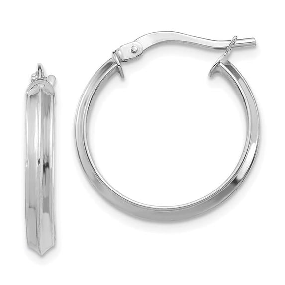 14K White Gold Polished Medium 3 mm Hoop Earrings