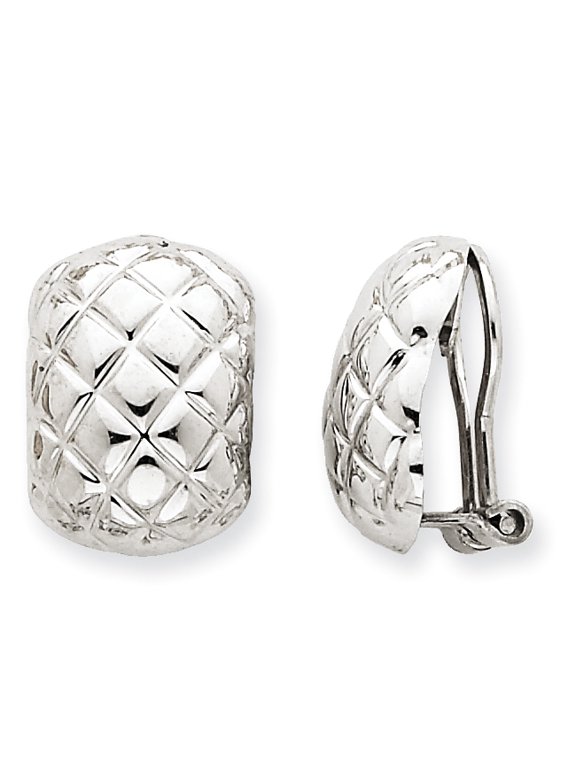 14K White Gold Polished Quilted Non-pierced Omega Back Earrings