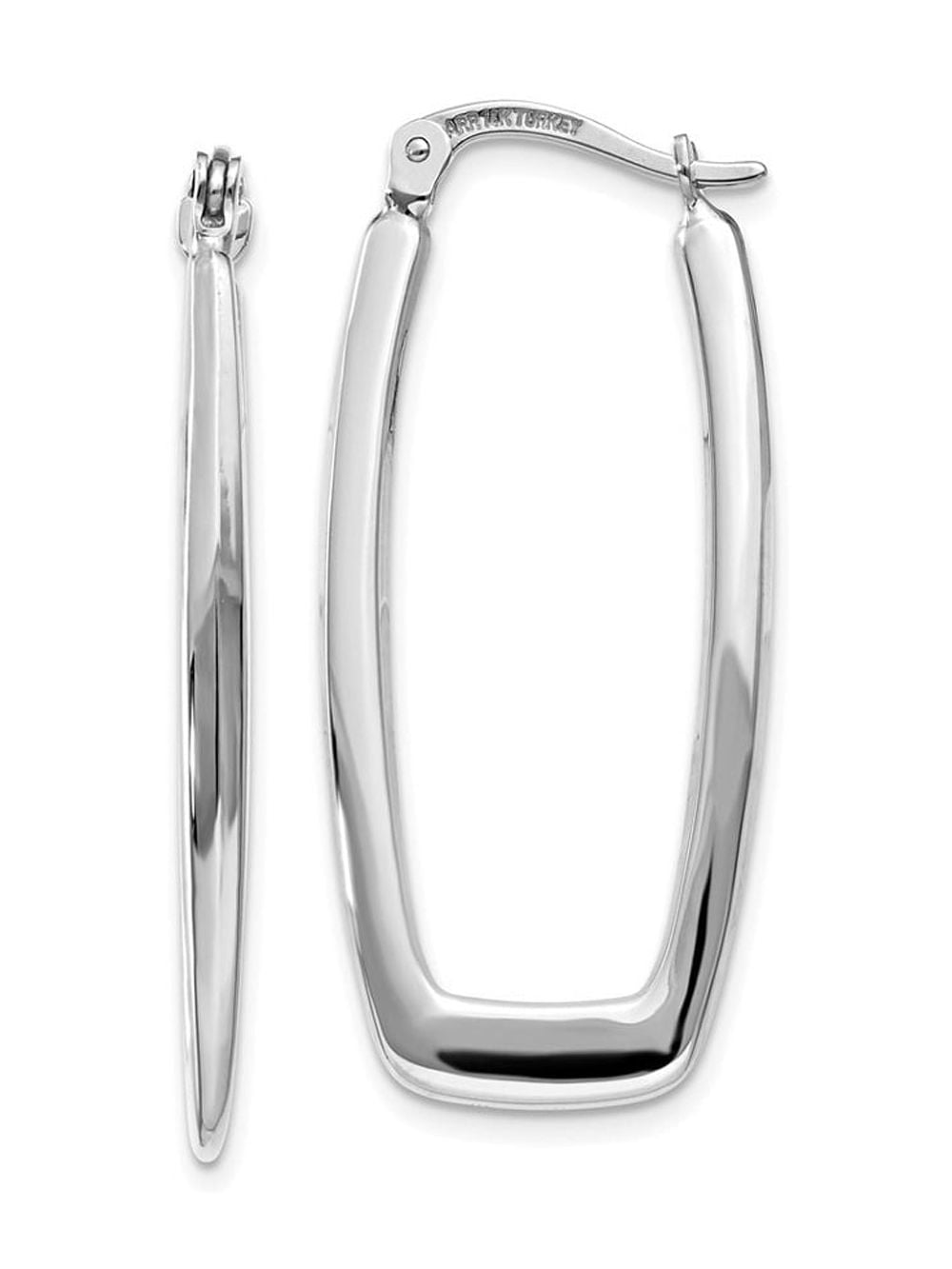 Gem & Harmony 14K White Gold Polished Rectangle Hoop Earrings for Women