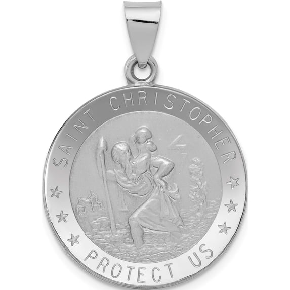 14K White Gold Polished/Satin St Christopher Medal Hollow Pendant (32 X 22.75) Made In United States xr1302