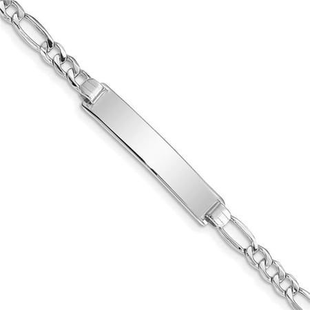 14K White Gold Polished Semi-solid Figaro ID Bracelet