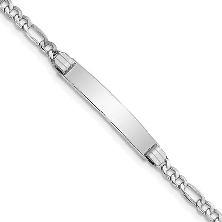 14K White Gold Polished Semi-solid Figaro Link ID Bracelet