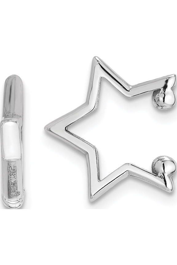 14K White Gold Polished Star Pair Of Cuff Earrings (Width 13.6) (Length 14.25) - Jbsp