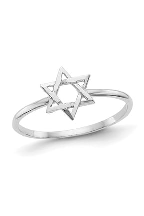 Gem & Harmony 14K White Gold Polished Star of David Ring for Women