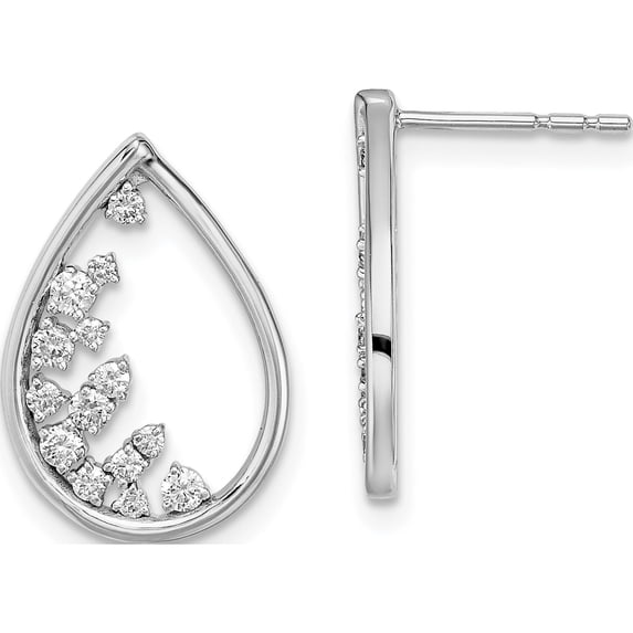 14K White Gold Polished Teardrop Post Earrings - Jbsp