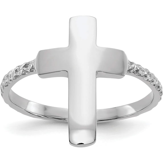 14K White Gold Polished Textured Cross Ring (Size 7) Made In United States k5741