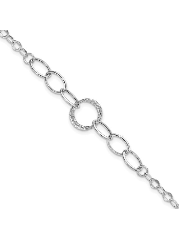 14K White Gold Polished and Textured Fancy Link 8 inch Bracelet