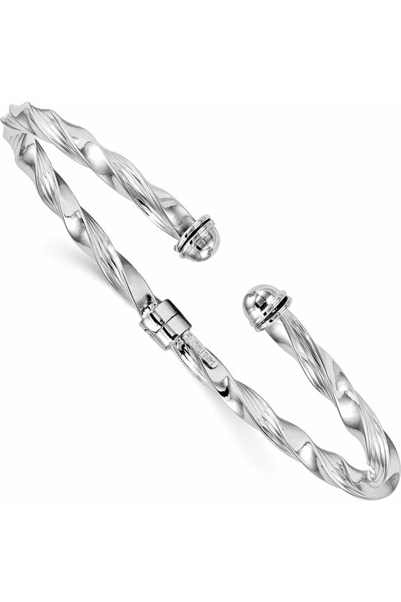 14K White Gold Polished Textured Hinge Cuff Bangle