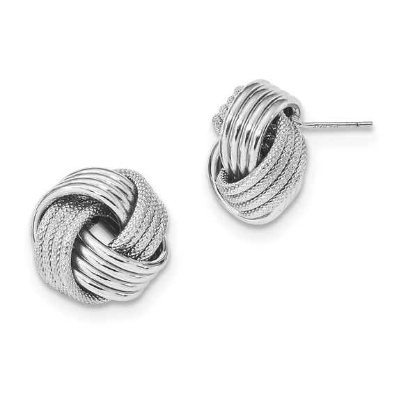 14K White Gold Polished Textured Love Knot Post Earrings