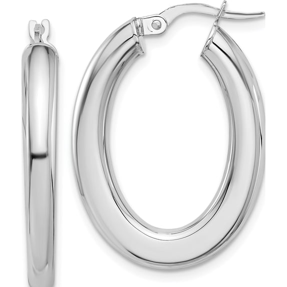14K White Gold Polished Tube Oval Hoop Earrings (Width 21.3) (Length 29.5) - Jbsp