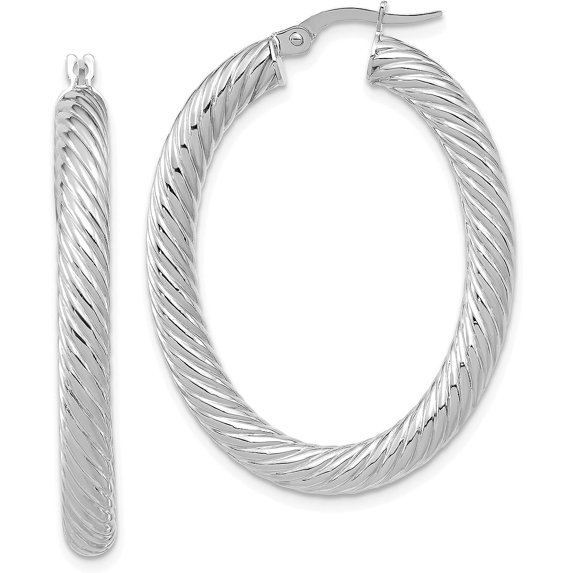 14K White Gold Polished Twisted Oval Hoop Earrings - 39.6mm- Made In Italy