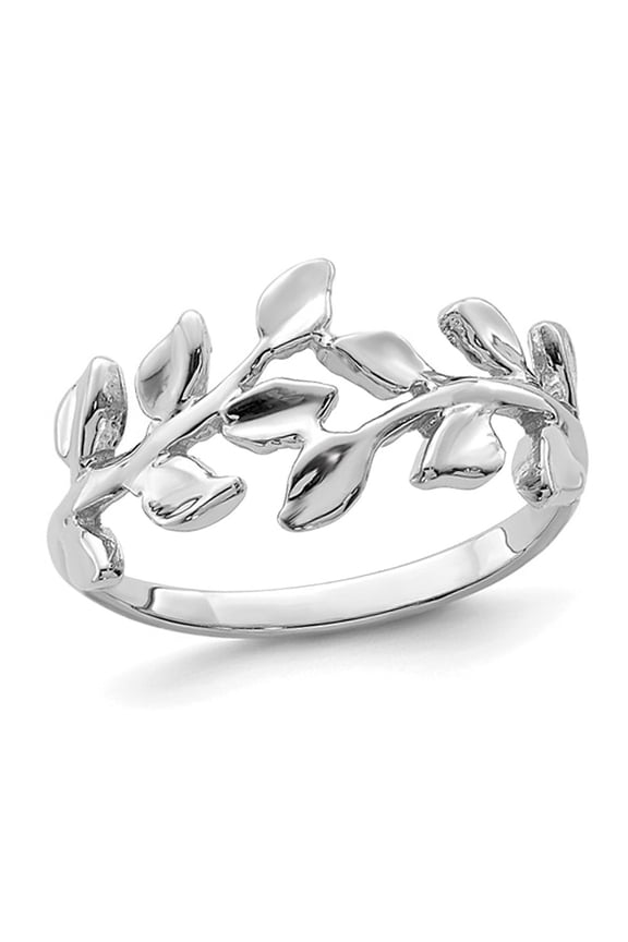 Gem & Harmony 14K White Gold Polished Vine Leaf Ring for Women