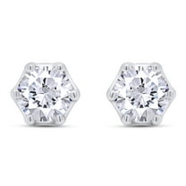 14K White Gold Post 2ct 6.5mm Round Cut Lab Created Moissanite Stud Earring Sterling Silver Push Back for Women