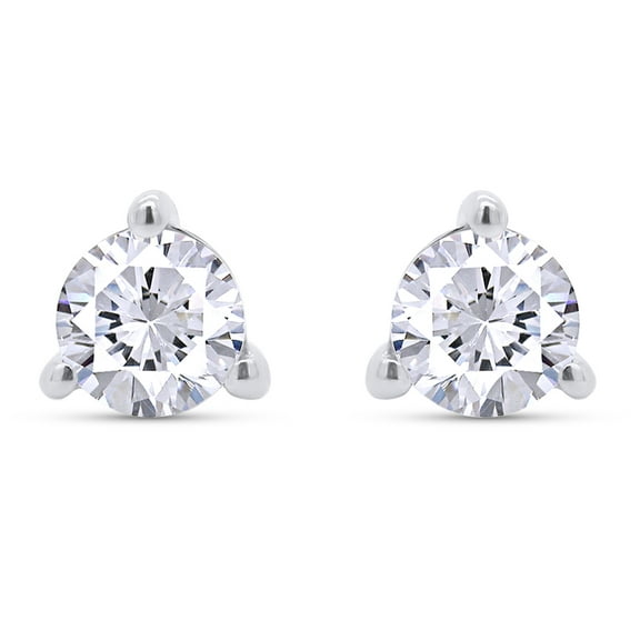 14K White Gold Post & 925 Sterling Silver 5MM Round Cut Lab Created Moissanite Diamond 3-Prong Martini Style Stud Earrings 1.0ct