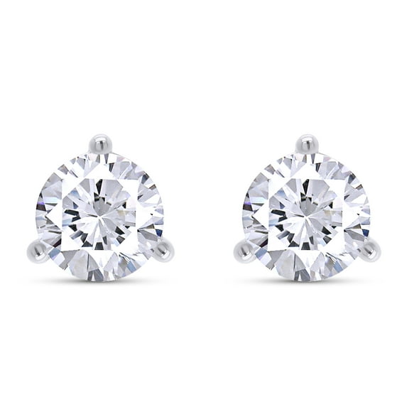 14K White Gold Post & 925 Sterling Silver 8.5MM Round Cut Lab Created Moissanite Diamond 3-Prong Martini Style Stud Earrings 4.0ct