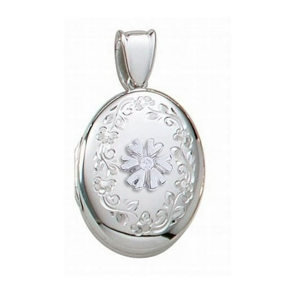 14K White Gold Premium Cremation and Hair Locket W/ Diamond Center 1/2 Inch X 1 Inch in Solid 14K White Gold