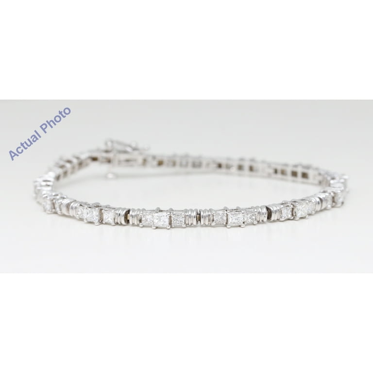 14K White Gold Princess Cut Diamond Tennis Bracelet 4.55 Ct G H Color SI VS Clarity